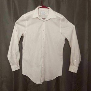 Calvin Klein Mens Dress Shirt White Red Dots Slim